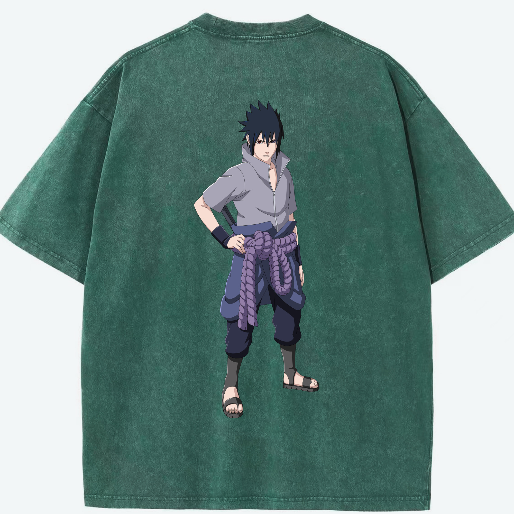（画像用） NARUTO -ナルト- うちは サスケ Uchiha Sasuke 綿100% ヴィンテージ風 半袖Tシャツ（背面プリント）